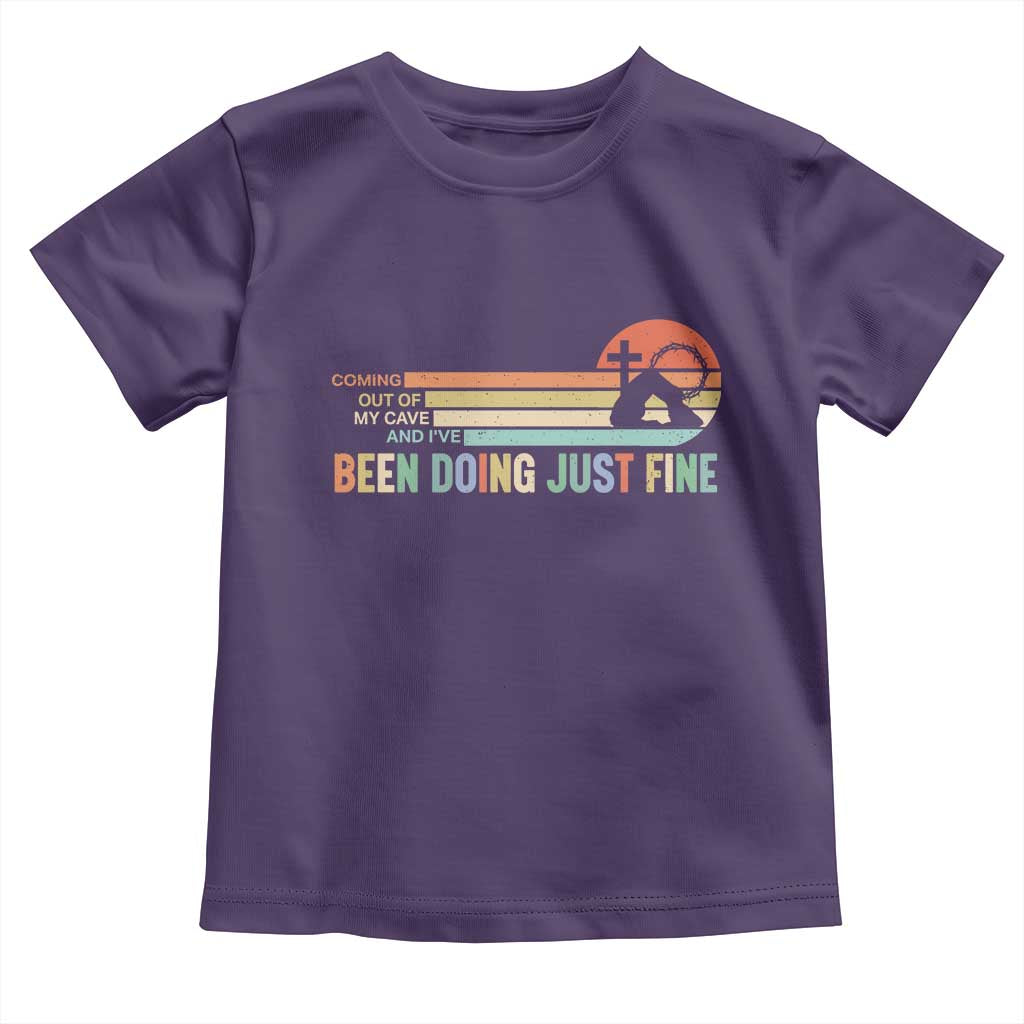 Retro Coming Out Of My Cave Christian Easter Parody Toddler T Shirt I’ve Been Doing Just Fine Resurrection Humor Faith Gift