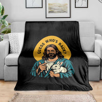 Guess Who is Back Funny Christian Easter Throw Blanket Winking Jesus with Lamb Cute Resurrection Humor Gift