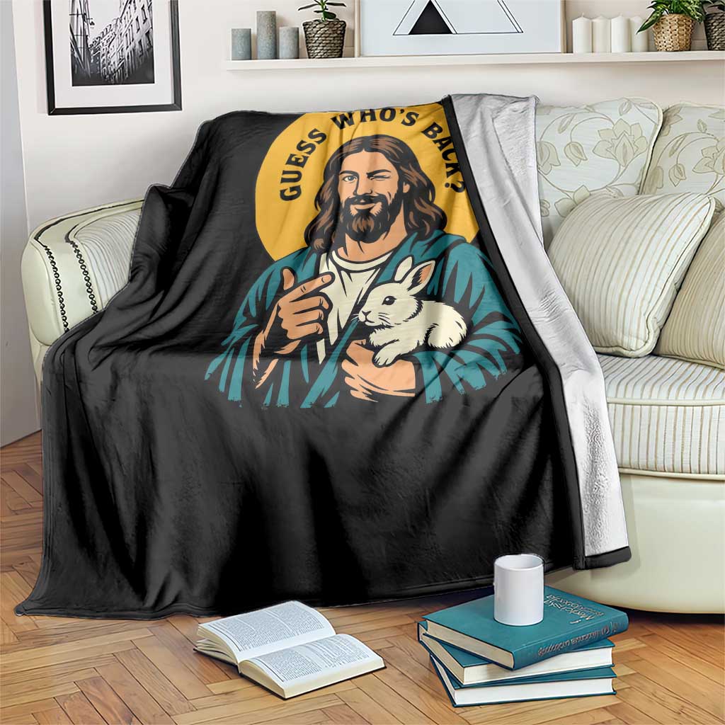 Guess Who is Back Funny Christian Easter Throw Blanket Winking Jesus with Lamb Cute Resurrection Humor Gift