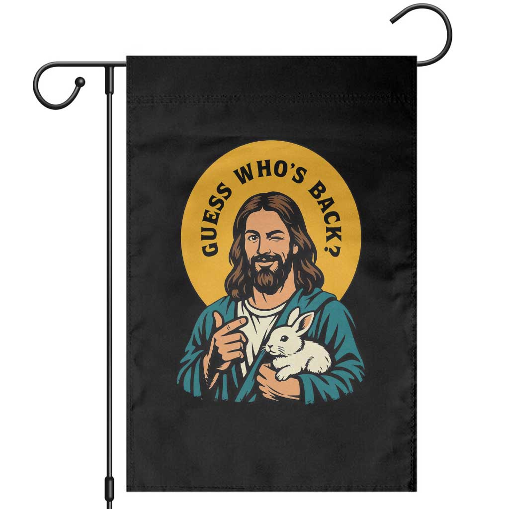 Guess Who is Back Funny Christian Easter Garden Flag Winking Jesus with Lamb Cute Resurrection Humor Gift