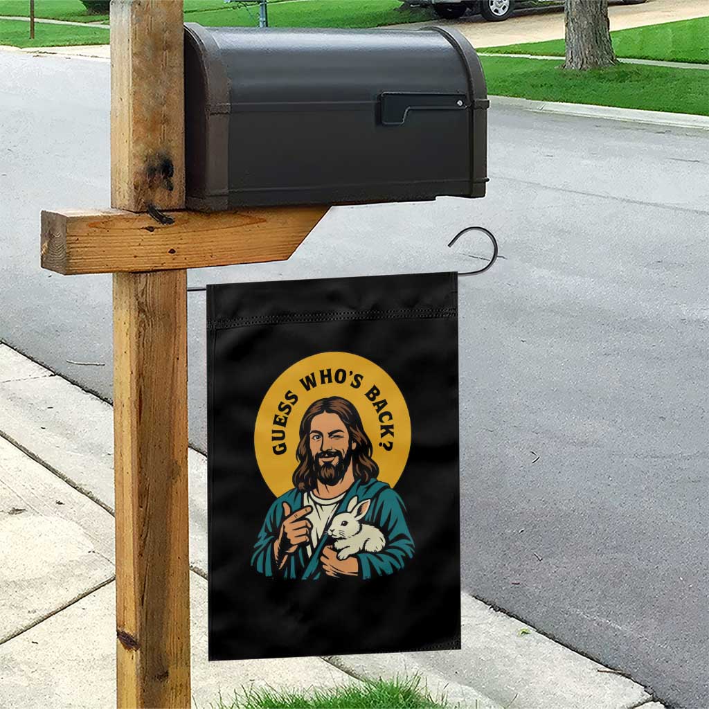 Guess Who is Back Funny Christian Easter Garden Flag Winking Jesus with Lamb Cute Resurrection Humor Gift