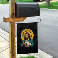 Guess Who is Back Funny Christian Easter Garden Flag Winking Jesus with Lamb Cute Resurrection Humor Gift