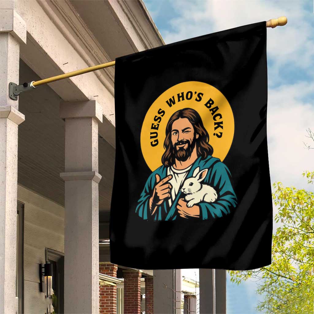 Guess Who is Back Funny Christian Easter Garden Flag Winking Jesus with Lamb Cute Resurrection Humor Gift