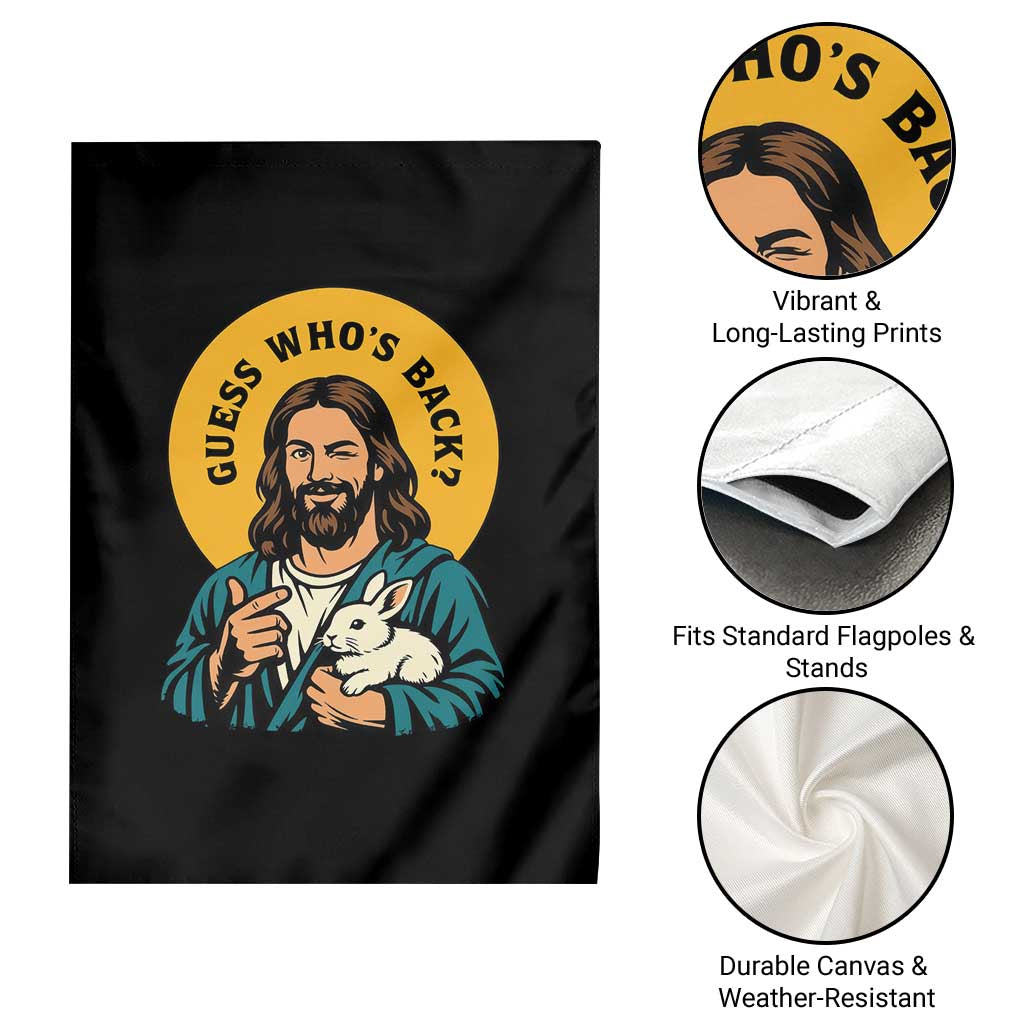Guess Who is Back Funny Christian Easter Garden Flag Winking Jesus with Lamb Cute Resurrection Humor Gift