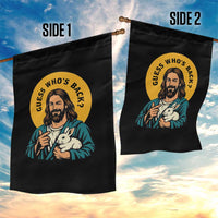 Guess Who is Back Funny Christian Easter Garden Flag Winking Jesus with Lamb Cute Resurrection Humor Gift