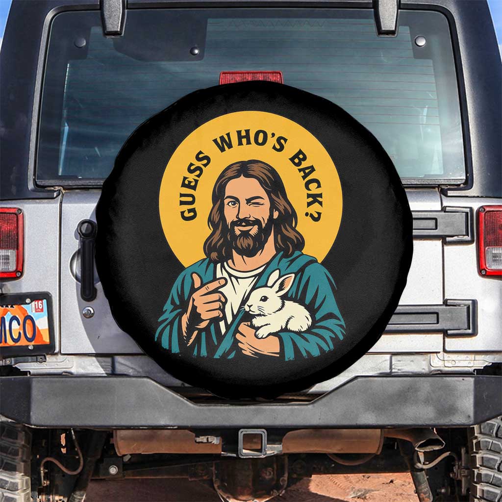 Guess Who is Back Funny Christian Easter Spare Tire Cover Winking Jesus with Lamb Cute Resurrection Humor Gift