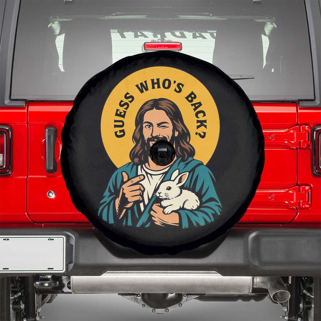 Guess Who is Back Funny Christian Easter Spare Tire Cover Winking Jesus with Lamb Cute Resurrection Humor Gift