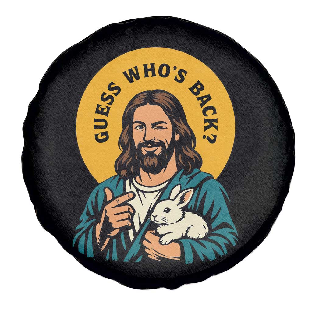 Guess Who is Back Funny Christian Easter Spare Tire Cover Winking Jesus with Lamb Cute Resurrection Humor Gift