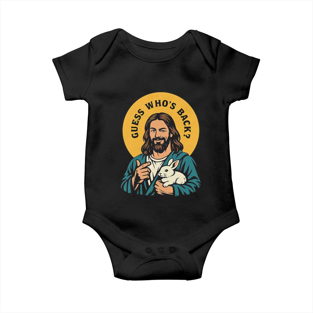 Guess Who is Back Funny Christian Easter Baby Onesie Winking Jesus with Lamb Cute Resurrection Humor Gift