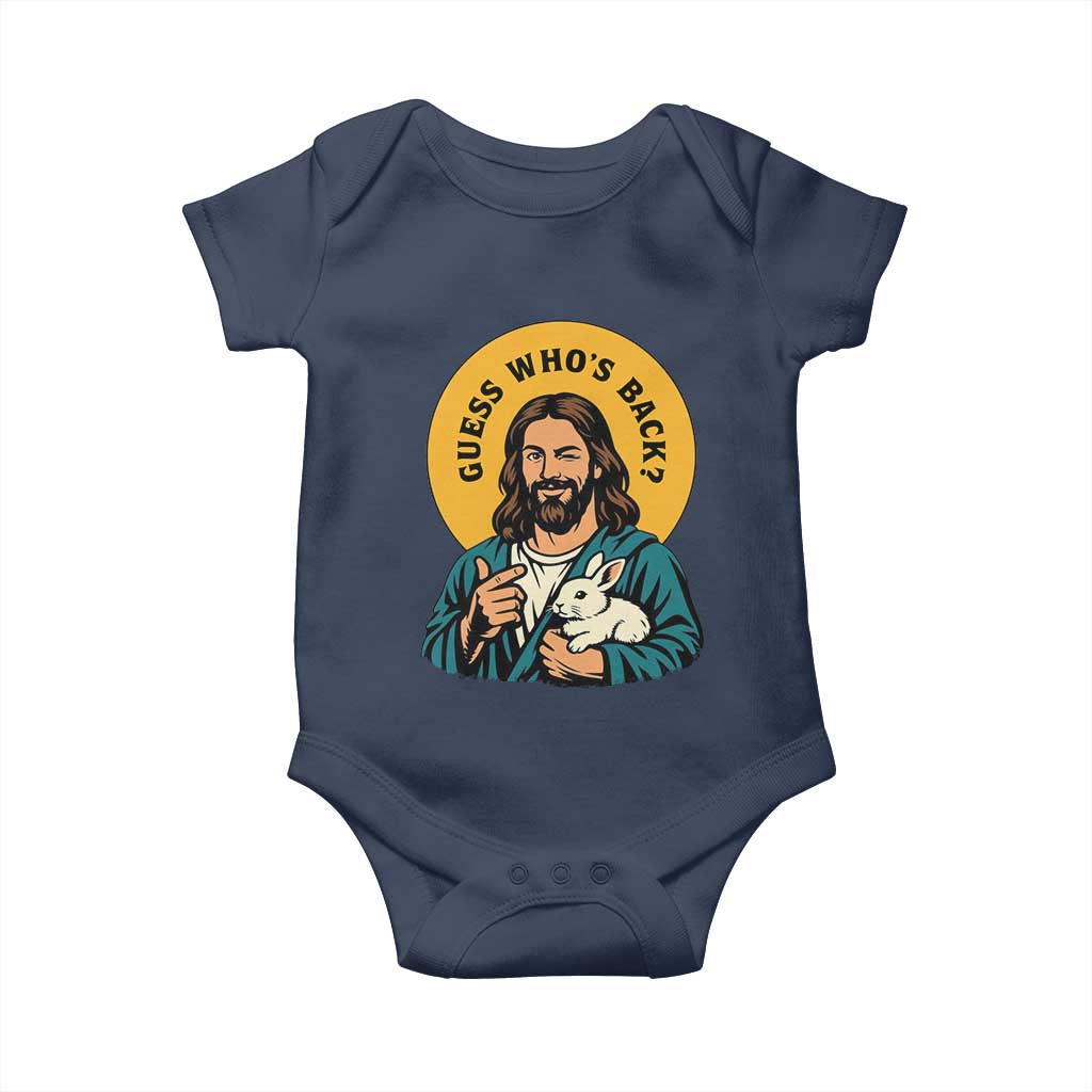 Guess Who is Back Funny Christian Easter Baby Onesie Winking Jesus with Lamb Cute Resurrection Humor Gift