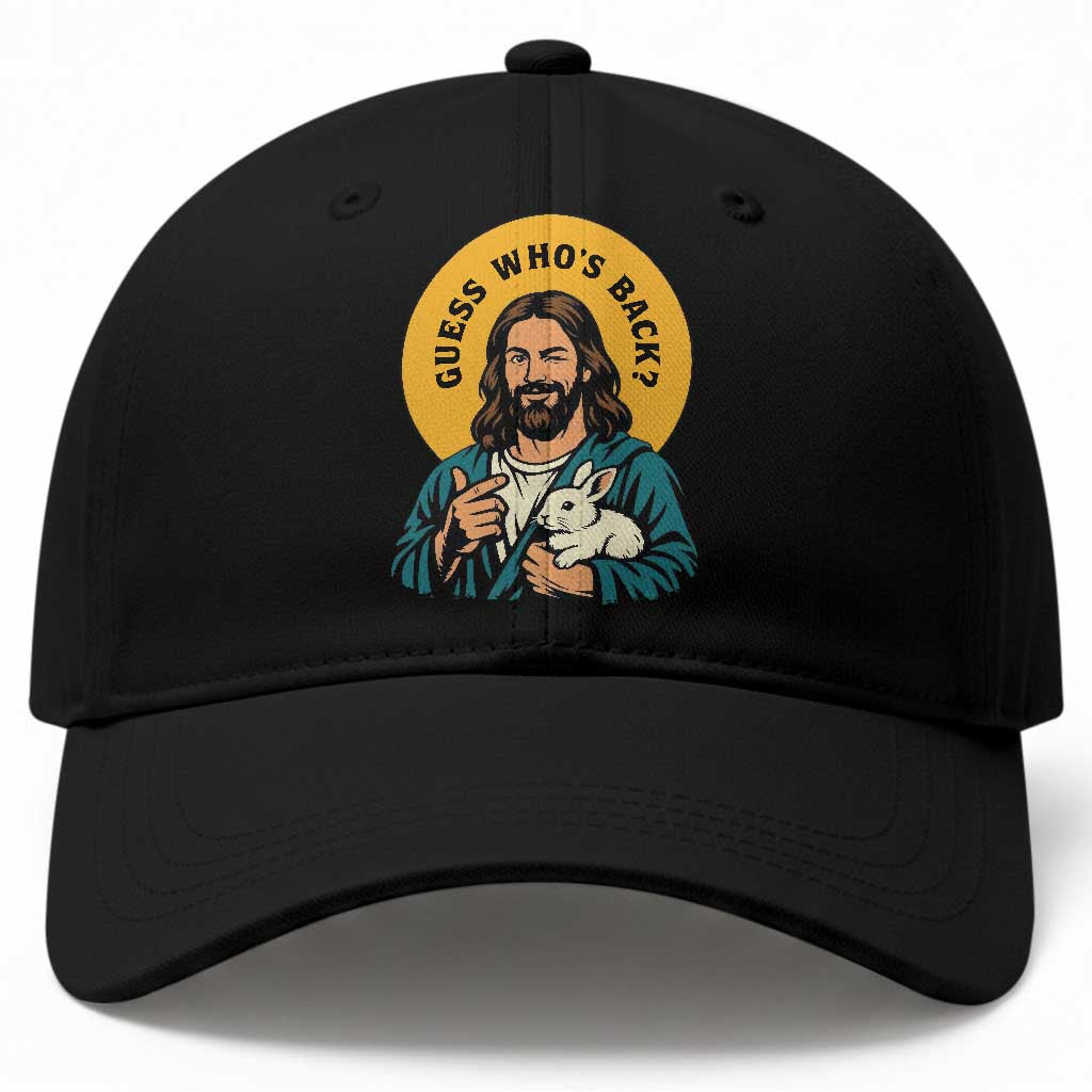 Guess Who is Back Funny Christian Easter Baseball Cap Winking Jesus with Lamb Cute Resurrection Humor Gift