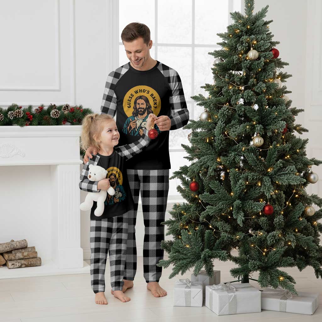 Guess Who is Back Funny Christian Easter Plaid Pajama Set Winking Jesus with Lamb Cute Resurrection Humor Gift