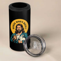 Guess Who is Back Funny Christian Easter 4 in 1 Can Cooler Tumbler Winking Jesus with Lamb Cute Resurrection Humor Gift