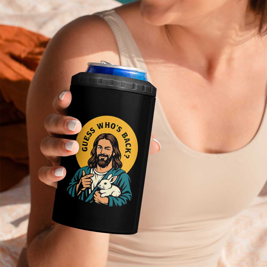 Guess Who is Back Funny Christian Easter 4 in 1 Can Cooler Tumbler Winking Jesus with Lamb Cute Resurrection Humor Gift