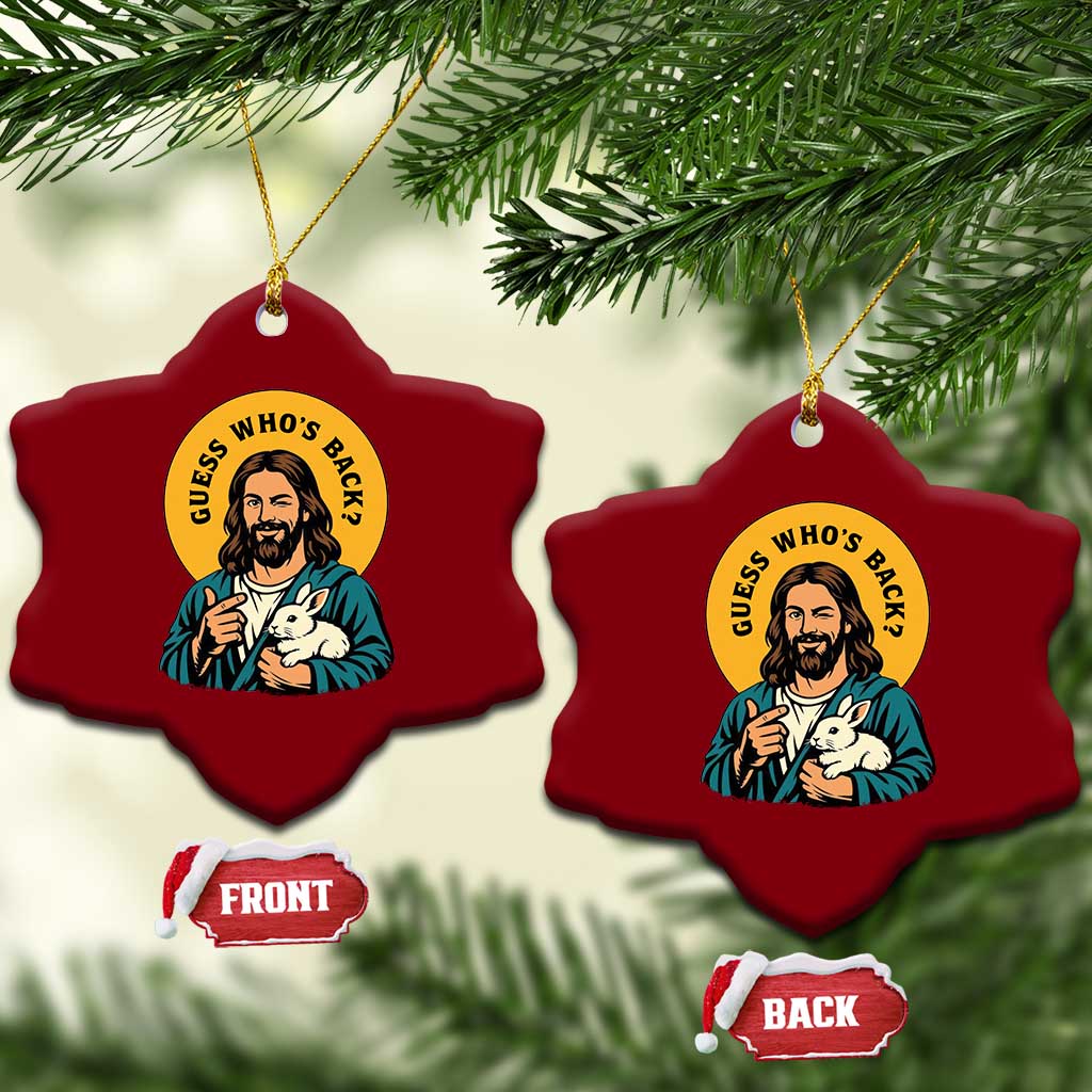 Guess Who is Back Funny Christian Easter Ceramic Ornament Winking Jesus with Lamb Cute Resurrection Humor Gift