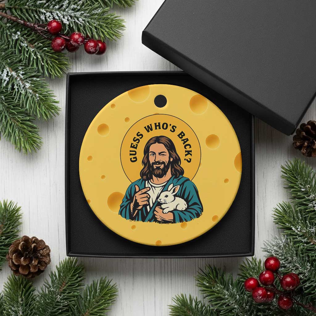 Guess Who is Back Funny Christian Easter Ceramic Ornament Winking Jesus with Lamb Cute Resurrection Humor Gift