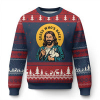 Guess Who is Back Funny Christian Easter Ugly Christmas Sweater Winking Jesus with Lamb Cute Resurrection Humor Gift