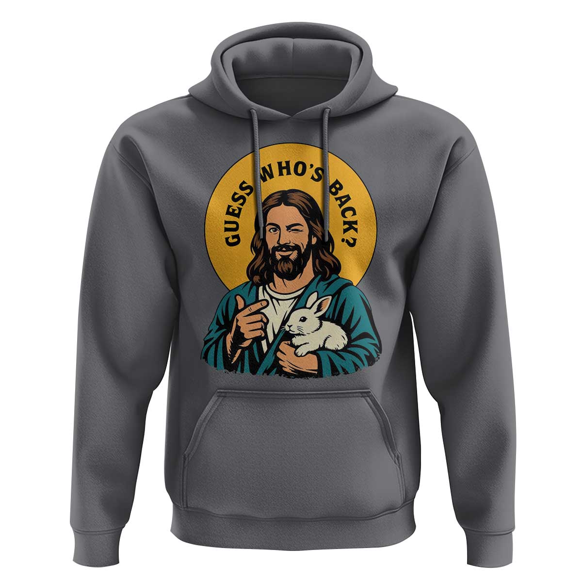 Guess Who is Back Funny Christian Easter Hoodie Winking Jesus with Lamb Cute Resurrection Humor Gift