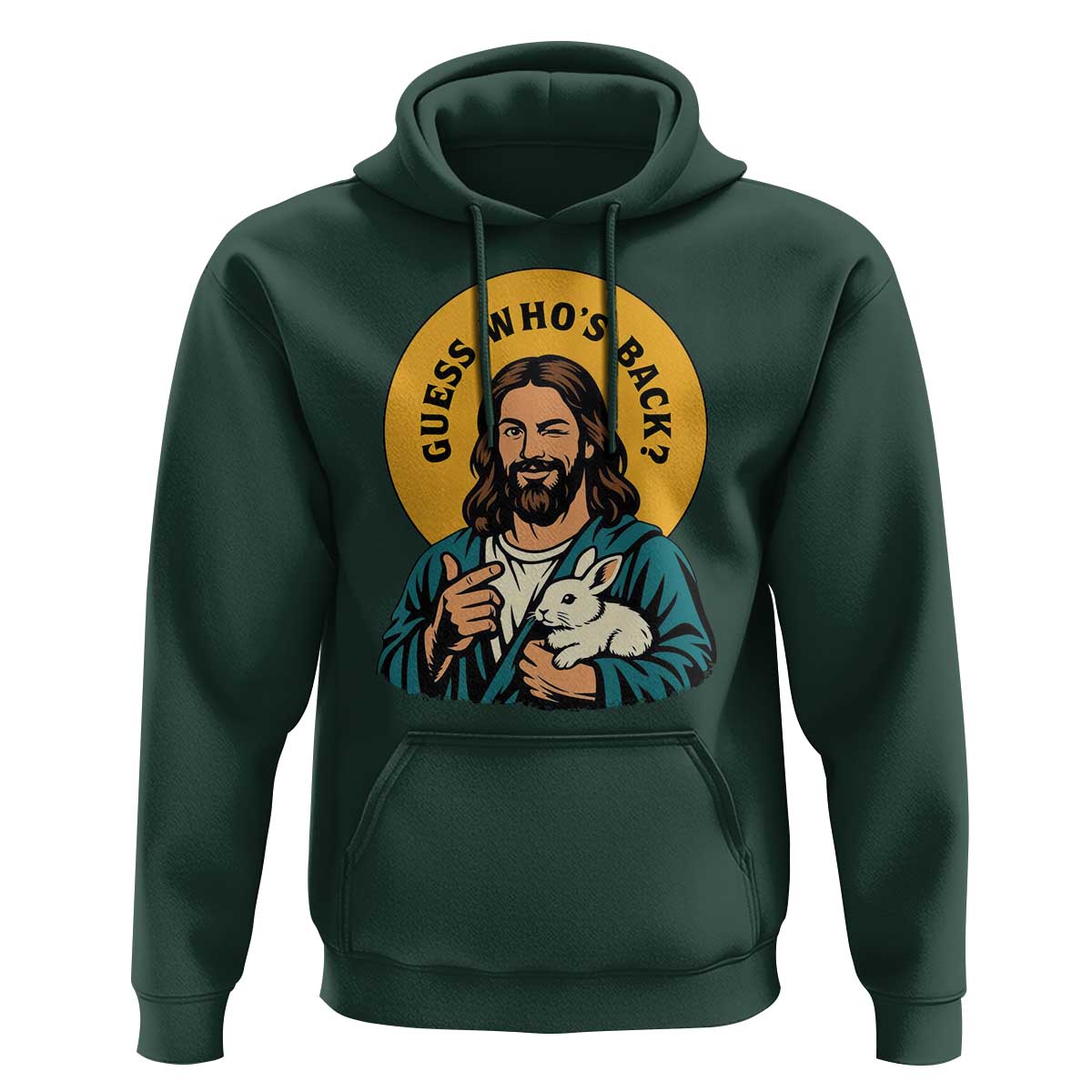 Guess Who is Back Funny Christian Easter Hoodie Winking Jesus with Lamb Cute Resurrection Humor Gift