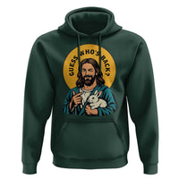 Guess Who is Back Funny Christian Easter Hoodie Winking Jesus with Lamb Cute Resurrection Humor Gift