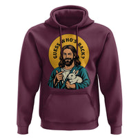 Guess Who is Back Funny Christian Easter Hoodie Winking Jesus with Lamb Cute Resurrection Humor Gift