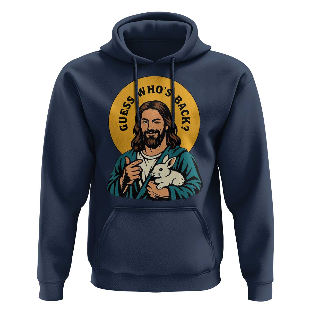 Guess Who is Back Funny Christian Easter Hoodie Winking Jesus with Lamb Cute Resurrection Humor Gift