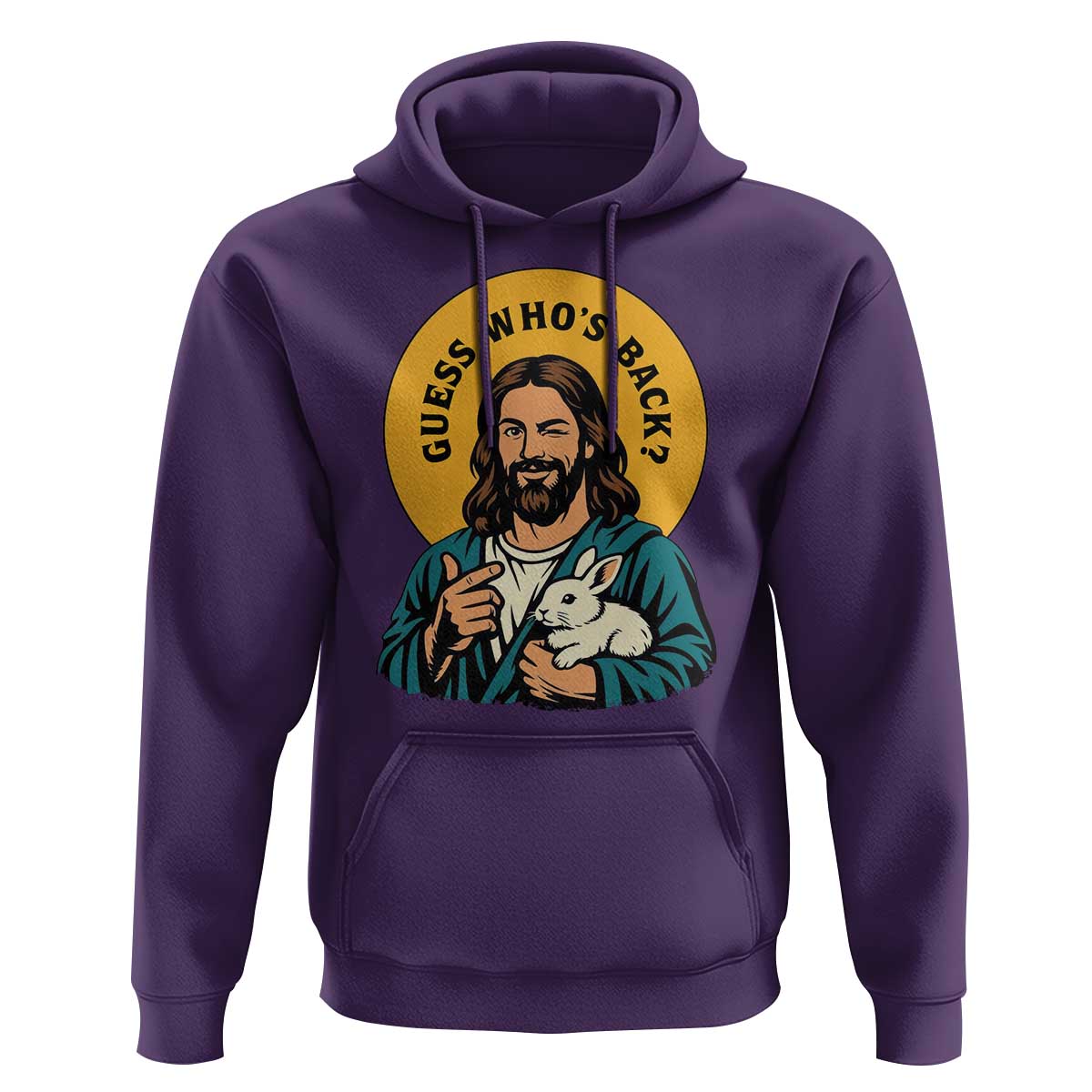 Guess Who is Back Funny Christian Easter Hoodie Winking Jesus with Lamb Cute Resurrection Humor Gift