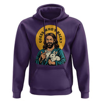 Guess Who is Back Funny Christian Easter Hoodie Winking Jesus with Lamb Cute Resurrection Humor Gift