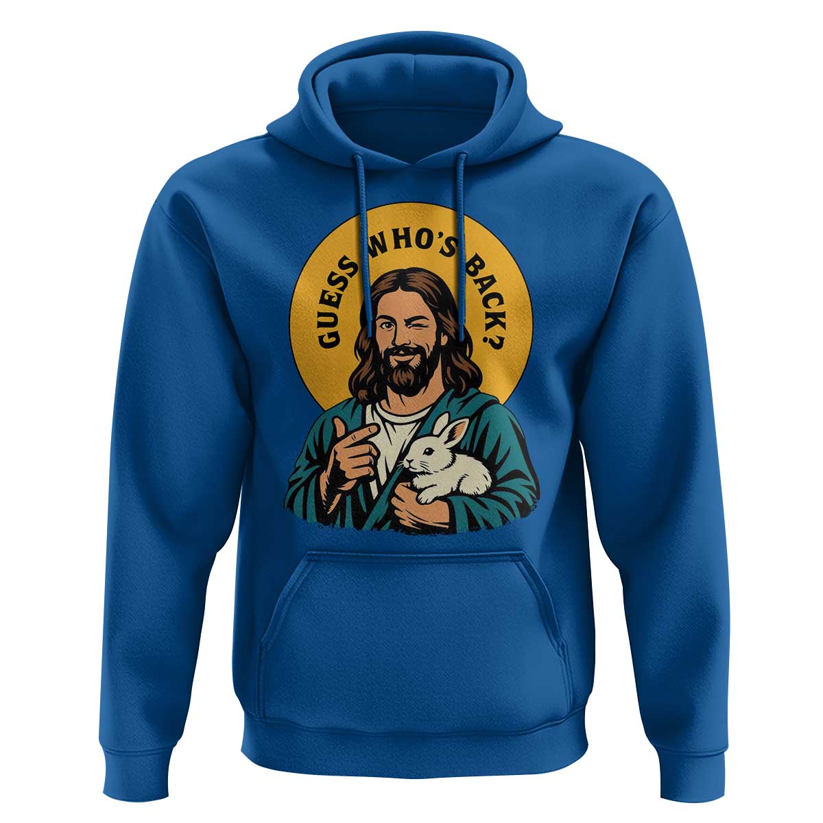 Guess Who is Back Funny Christian Easter Hoodie Winking Jesus with Lamb Cute Resurrection Humor Gift