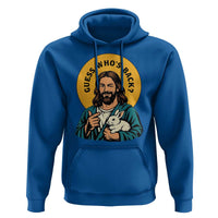 Guess Who is Back Funny Christian Easter Hoodie Winking Jesus with Lamb Cute Resurrection Humor Gift