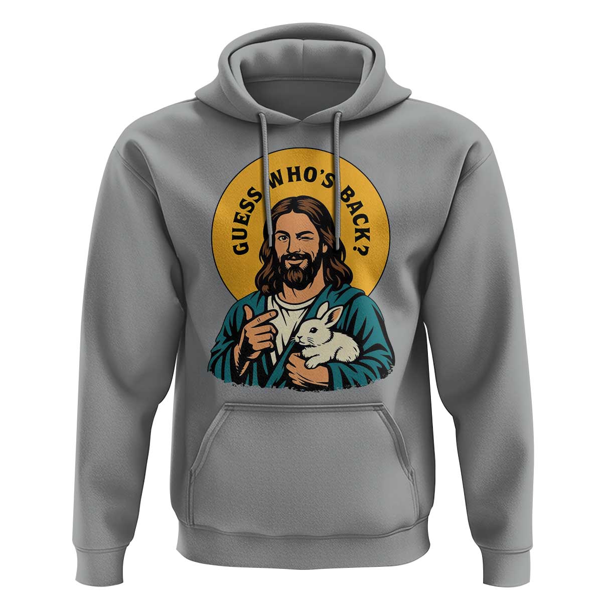 Guess Who is Back Funny Christian Easter Hoodie Winking Jesus with Lamb Cute Resurrection Humor Gift