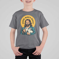 Guess Who is Back Funny Christian Easter T Shirt For Kid Winking Jesus with Lamb Cute Resurrection Humor Gift