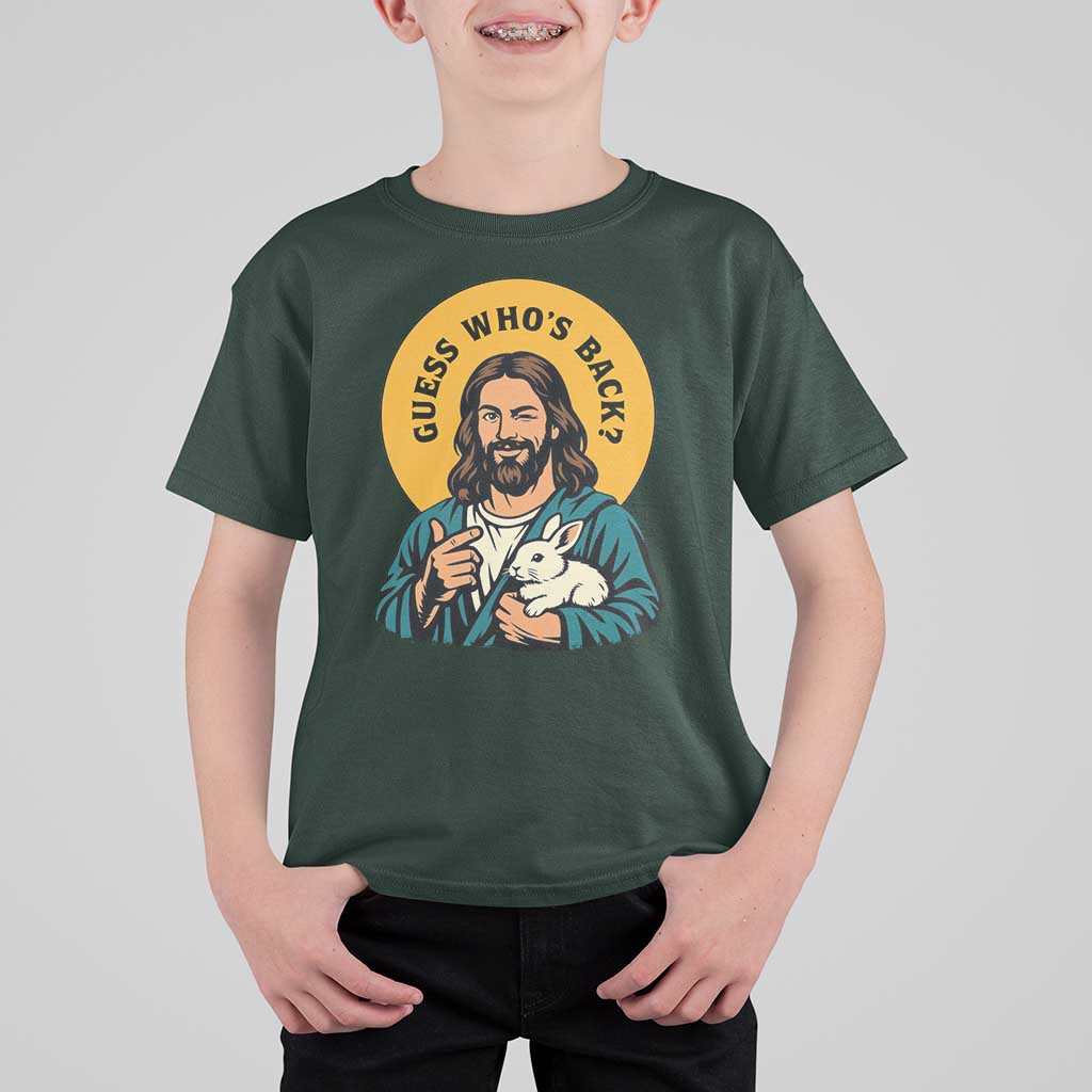 Guess Who is Back Funny Christian Easter T Shirt For Kid Winking Jesus with Lamb Cute Resurrection Humor Gift