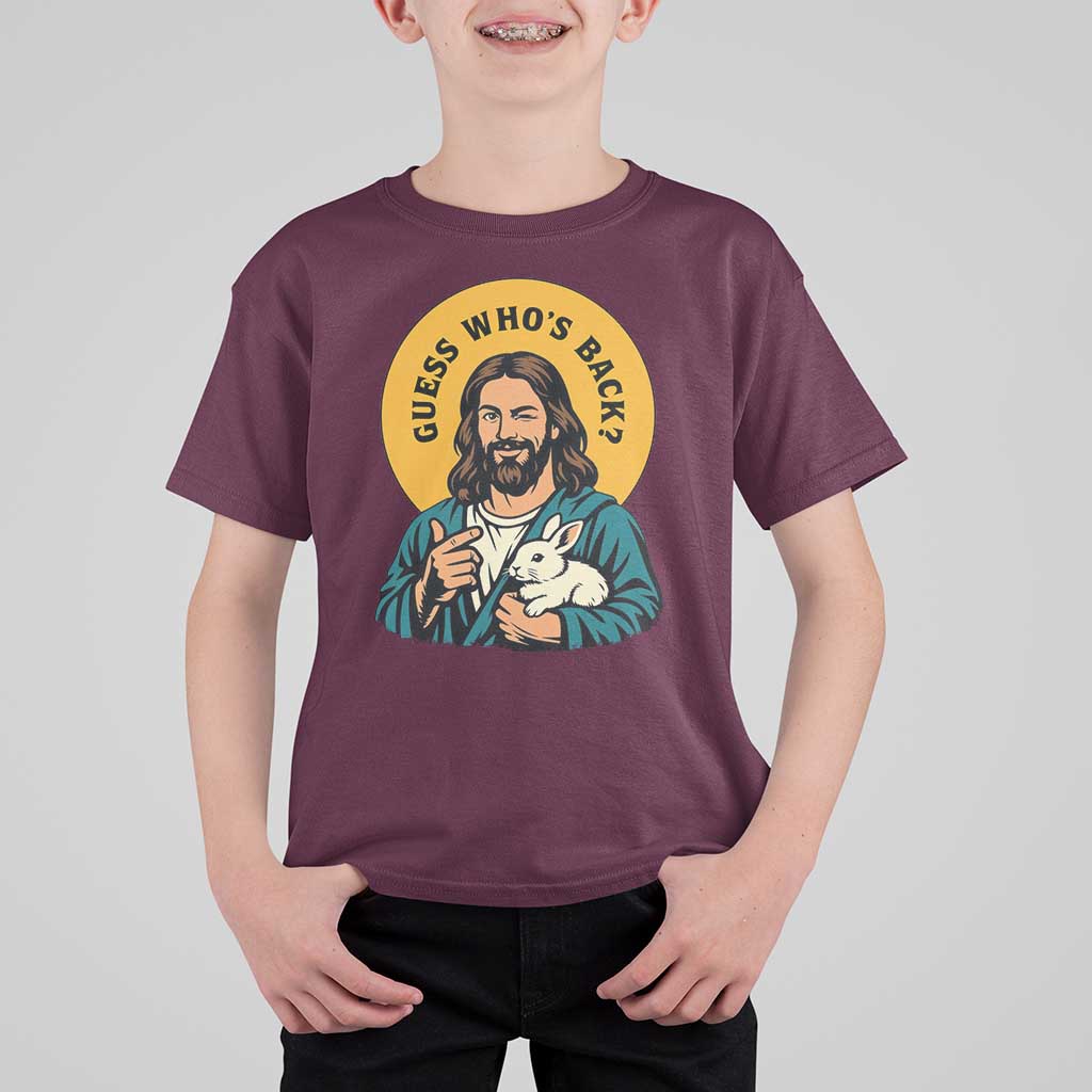 Guess Who is Back Funny Christian Easter T Shirt For Kid Winking Jesus with Lamb Cute Resurrection Humor Gift