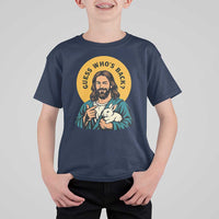 Guess Who is Back Funny Christian Easter T Shirt For Kid Winking Jesus with Lamb Cute Resurrection Humor Gift
