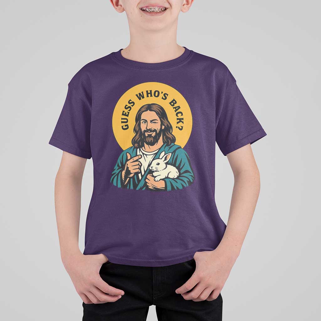 Guess Who is Back Funny Christian Easter T Shirt For Kid Winking Jesus with Lamb Cute Resurrection Humor Gift