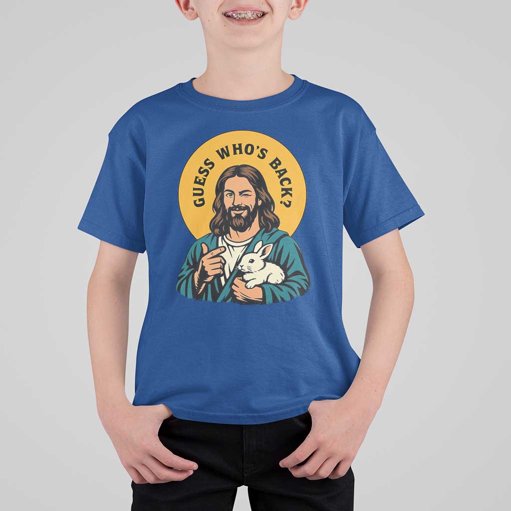 Guess Who is Back Funny Christian Easter T Shirt For Kid Winking Jesus with Lamb Cute Resurrection Humor Gift