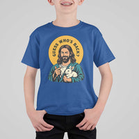 Guess Who is Back Funny Christian Easter T Shirt For Kid Winking Jesus with Lamb Cute Resurrection Humor Gift