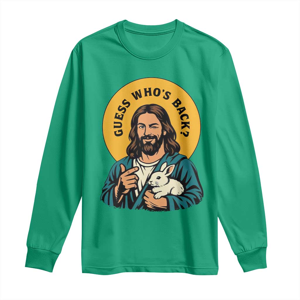 Guess Who is Back Funny Christian Easter Long Sleeve Shirt Winking Jesus with Lamb Cute Resurrection Humor Gift