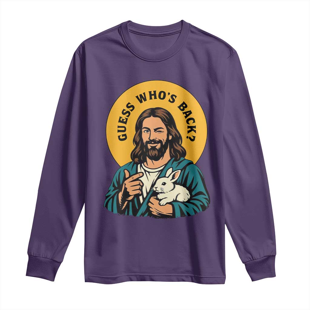 Guess Who is Back Funny Christian Easter Long Sleeve Shirt Winking Jesus with Lamb Cute Resurrection Humor Gift