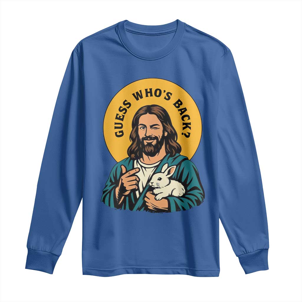 Guess Who is Back Funny Christian Easter Long Sleeve Shirt Winking Jesus with Lamb Cute Resurrection Humor Gift