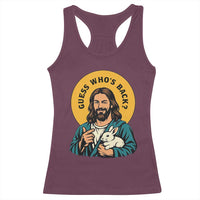 Guess Who is Back Funny Christian Easter Racerback Tank Top Winking Jesus with Lamb Cute Resurrection Humor Gift