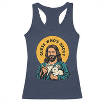 Guess Who is Back Funny Christian Easter Racerback Tank Top Winking Jesus with Lamb Cute Resurrection Humor Gift