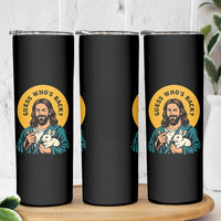 Guess Who is Back Funny Christian Easter Skinny Tumbler Winking Jesus with Lamb Cute Resurrection Humor Gift