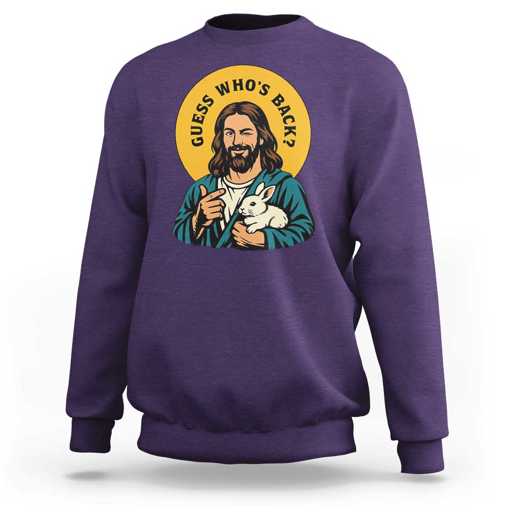 Guess Who is Back Funny Christian Easter Sweatshirt Winking Jesus with Lamb Cute Resurrection Humor Gift