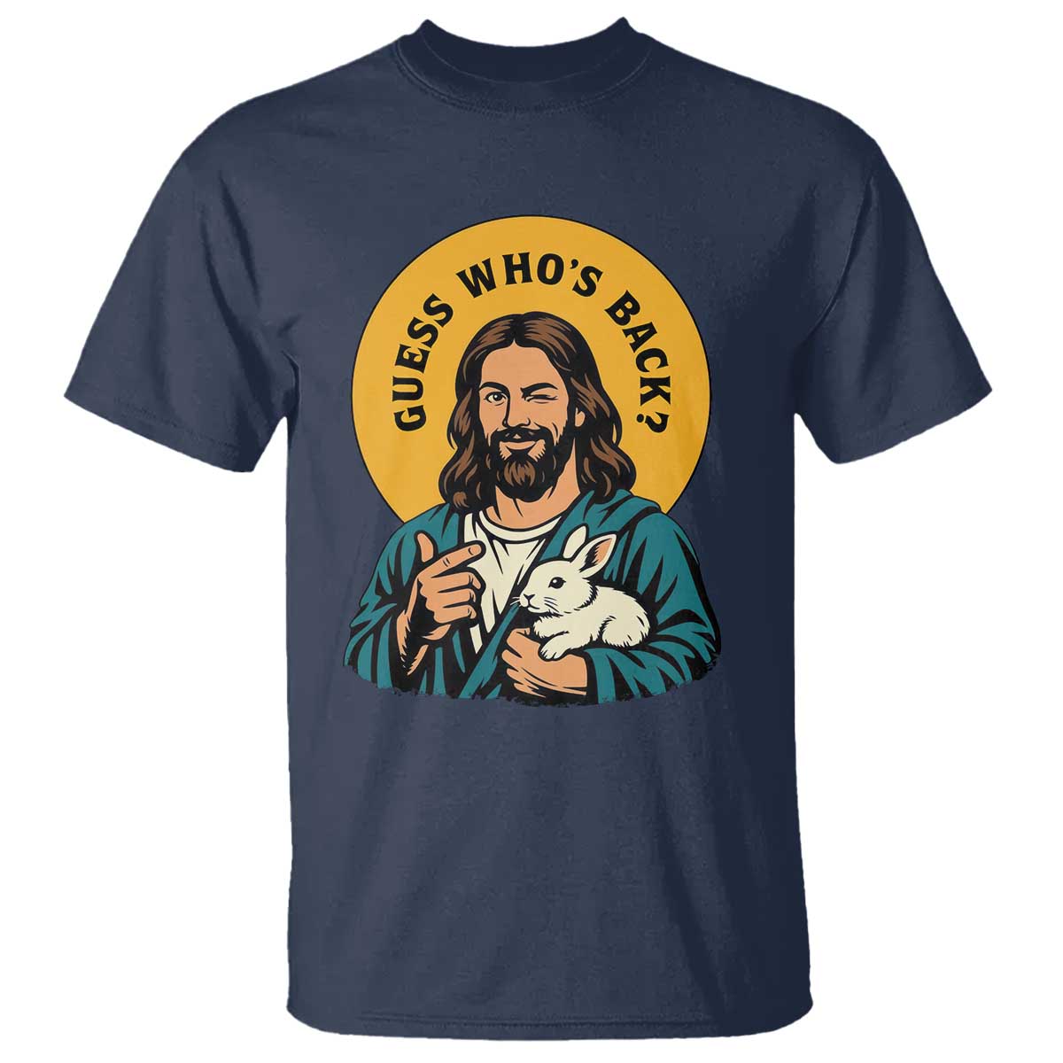Guess Who is Back Funny Christian Easter T Shirt Winking Jesus with Lamb Cute Resurrection Humor Gift