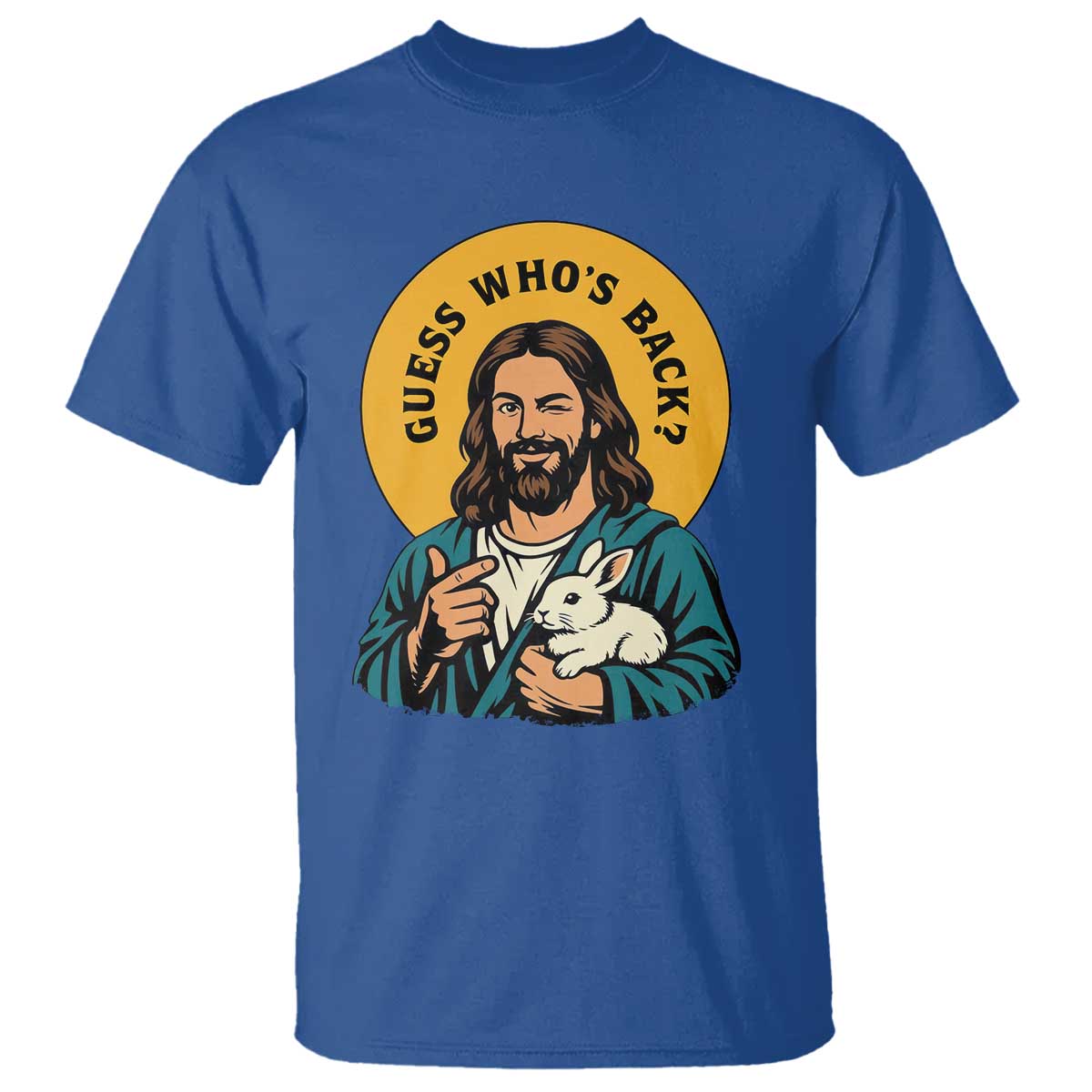 Guess Who is Back Funny Christian Easter T Shirt Winking Jesus with Lamb Cute Resurrection Humor Gift