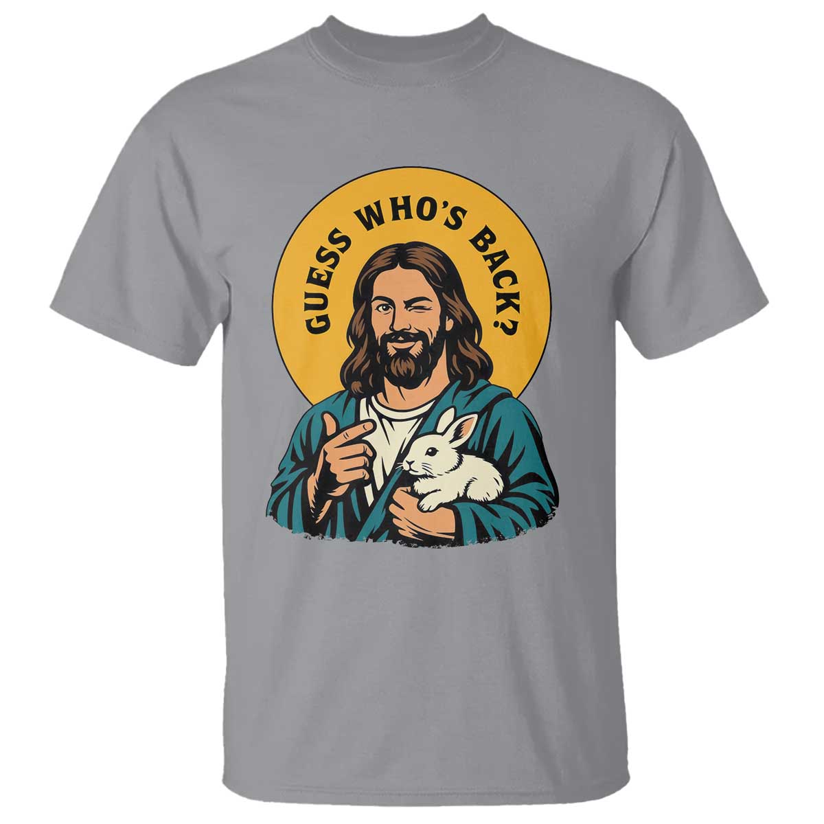 Guess Who is Back Funny Christian Easter T Shirt Winking Jesus with Lamb Cute Resurrection Humor Gift