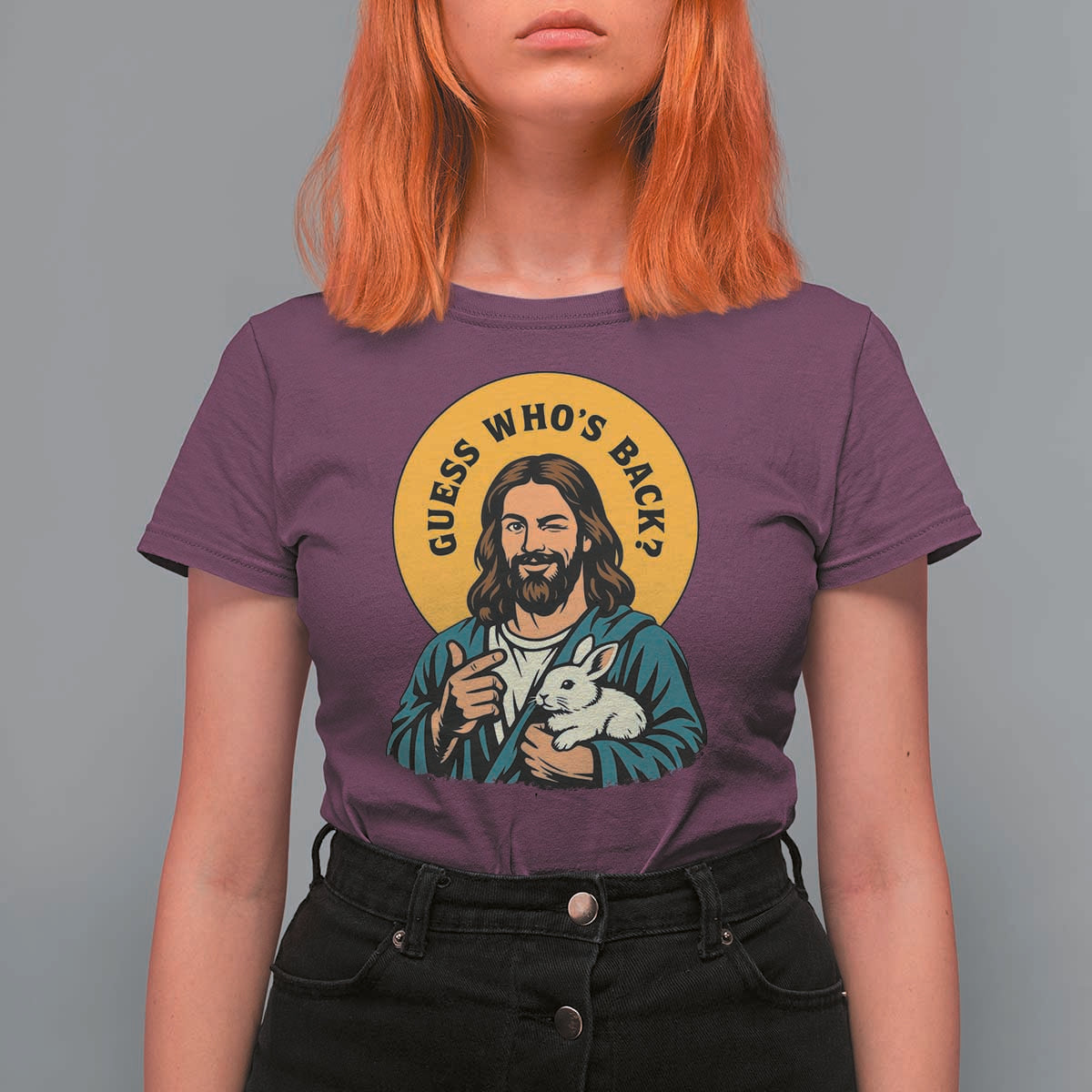 Guess Who is Back Funny Christian Easter T Shirt For Women Winking Jesus with Lamb Cute Resurrection Humor Gift