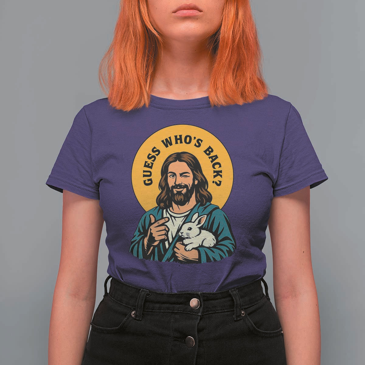 Guess Who is Back Funny Christian Easter T Shirt For Women Winking Jesus with Lamb Cute Resurrection Humor Gift